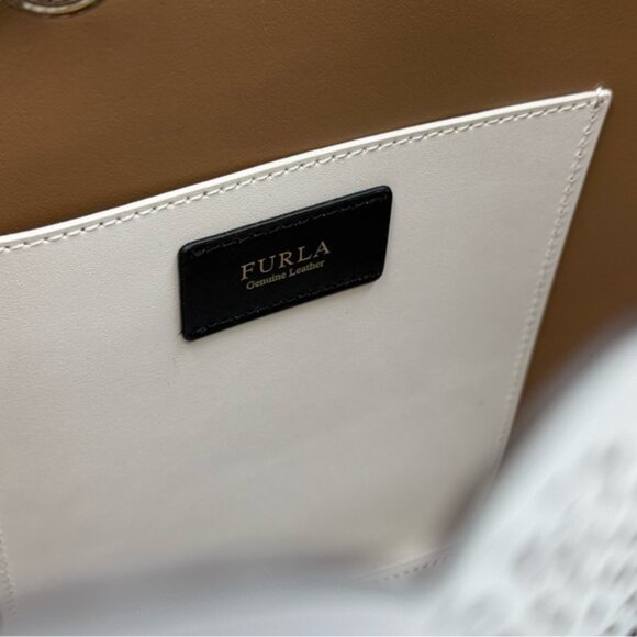 🆕 FURLA 🧿 NWOT Constanza Laser Cut Leather Drawstring Bucket Bag, Chalk - Picture 11 of 16